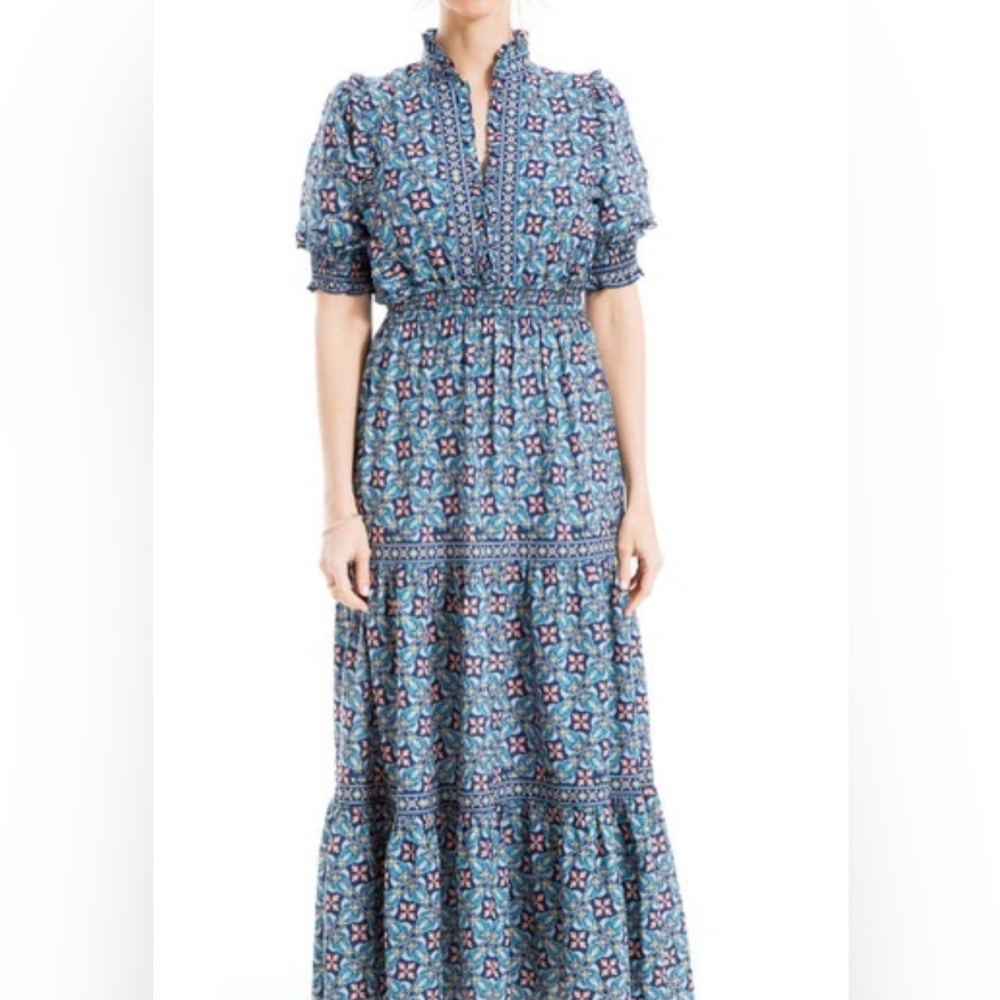 Max Studio Ruffle Collar Print Tiered Maxi Dress